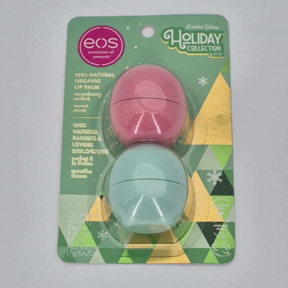 EOS Strawberry Sorbet & Sweet Mint Organic Lip Balm Holiday Collection BRAND NEW